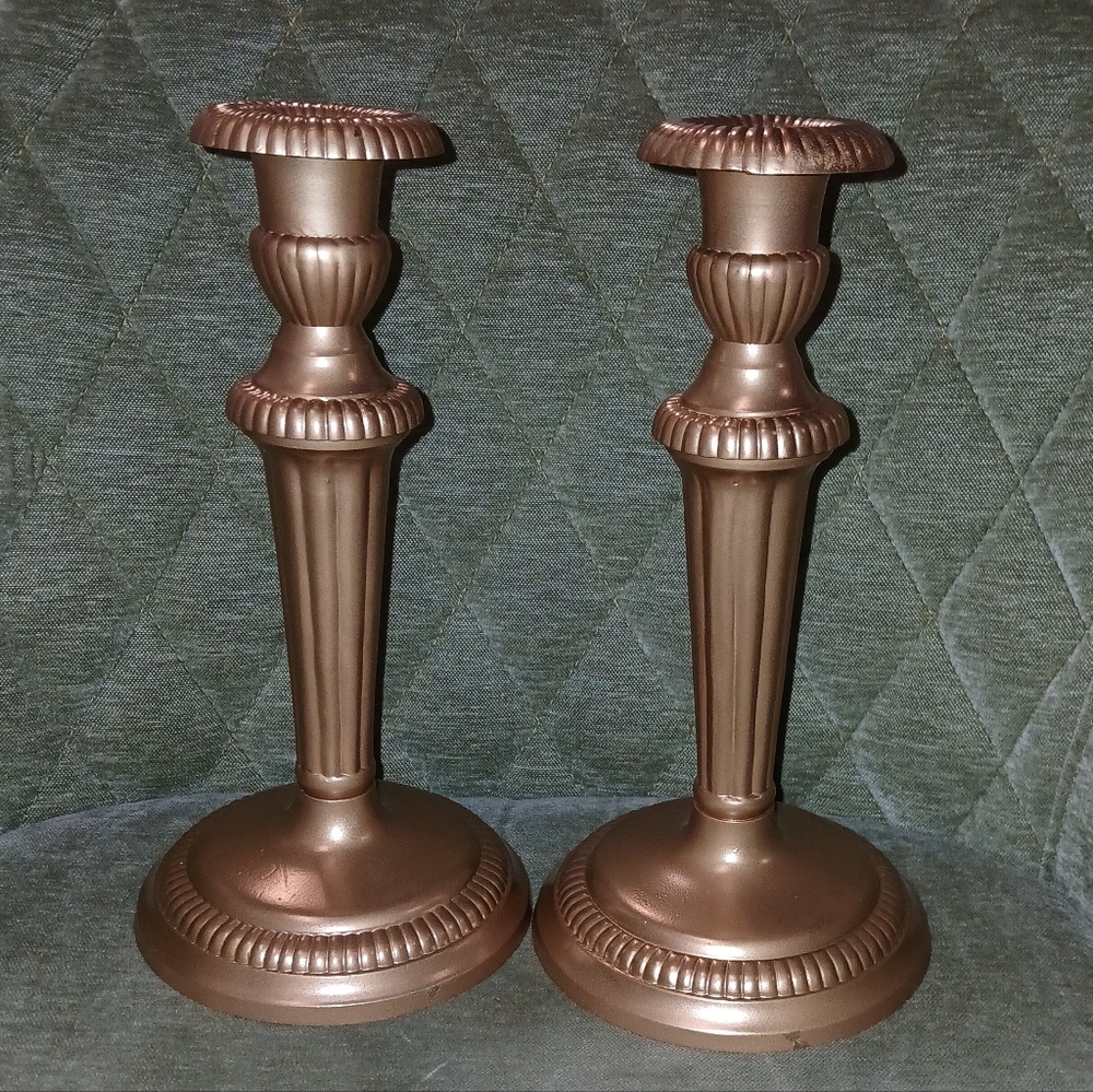 Vintage Set of Goldtone Brass Candle Stick Holders.  Heavy Solid Candle Sticks.